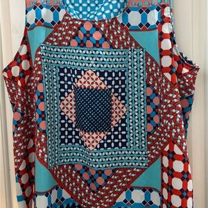 August Silk Blue and White Patterned Top